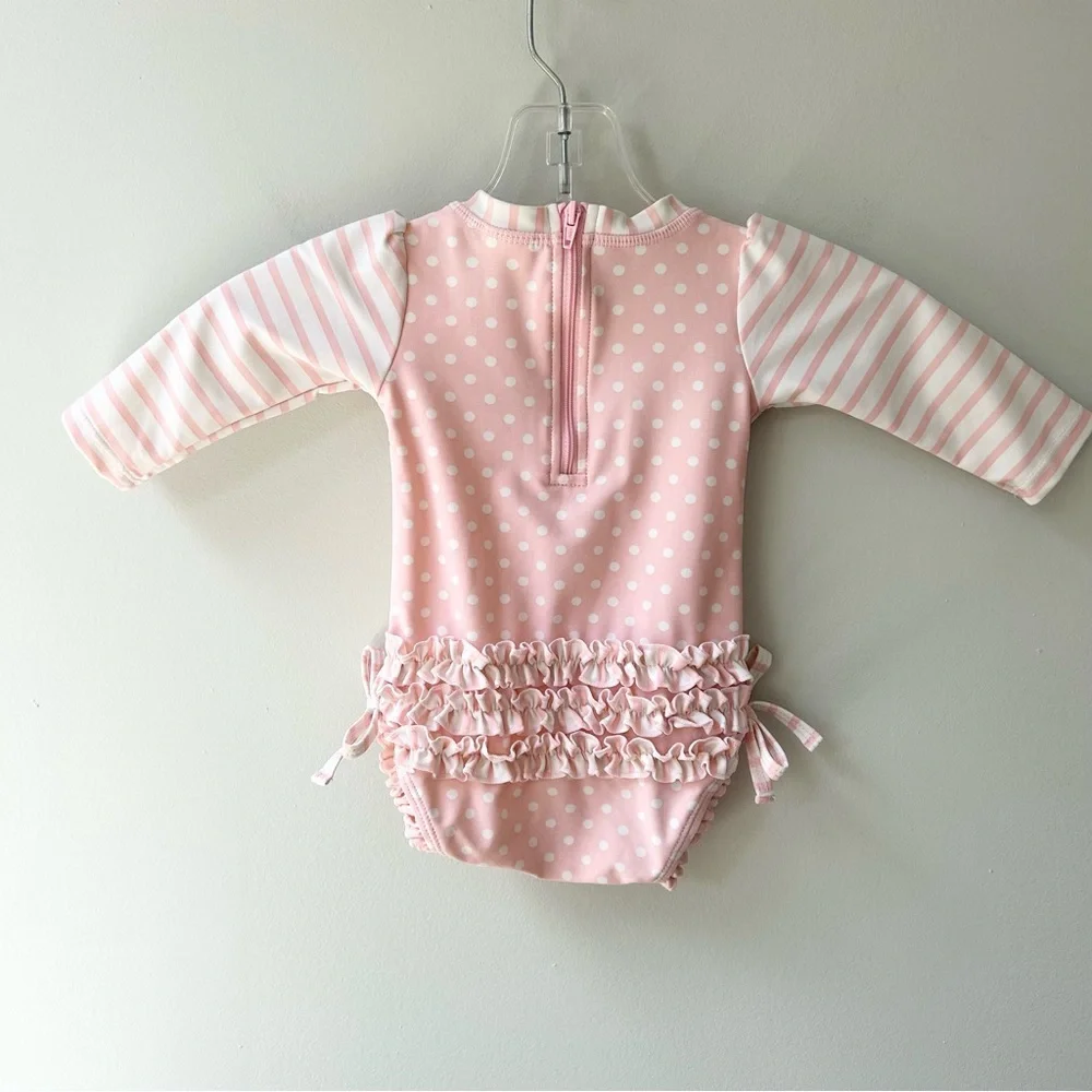 Rufflebutts polka dot long sleeve one piece rash guard baby girl